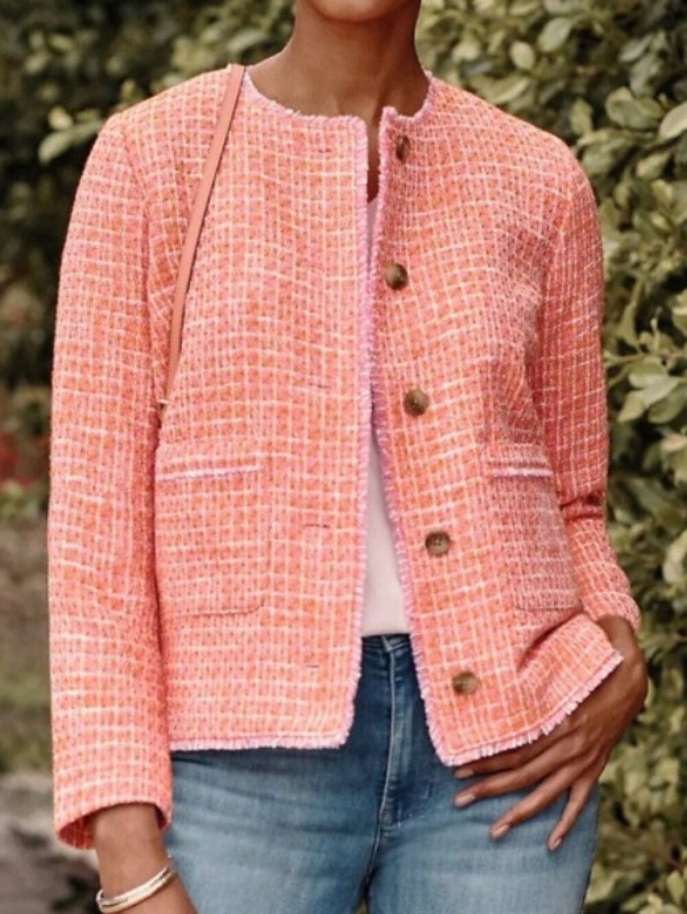 New no Tag J. Jill Coral Pink Tweed Collarless Blazer - Picture 2 of 6